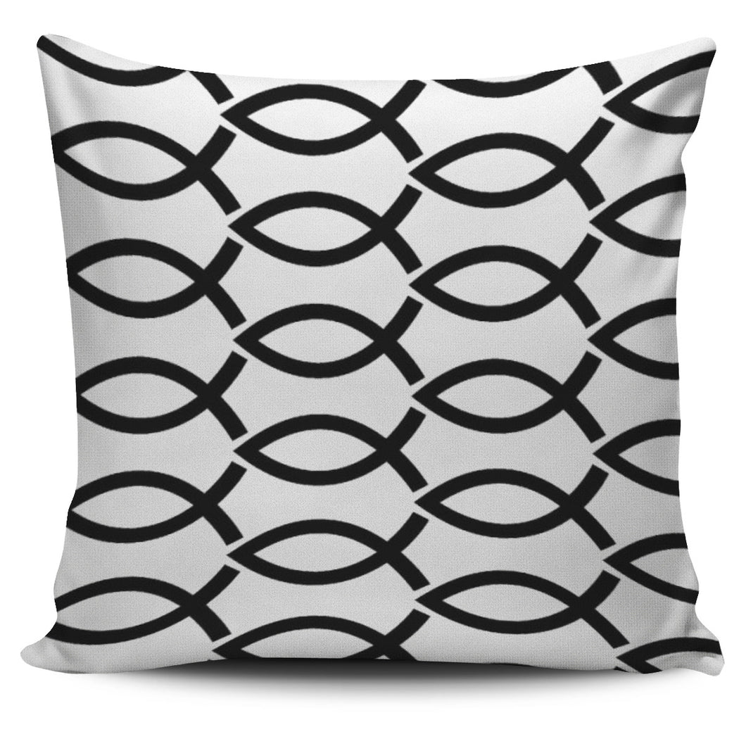 Black Christian Fish Pillow Cover