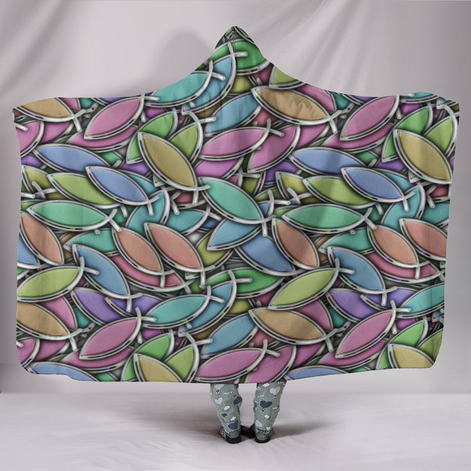 Colored Christian Fish Hooded Blanket